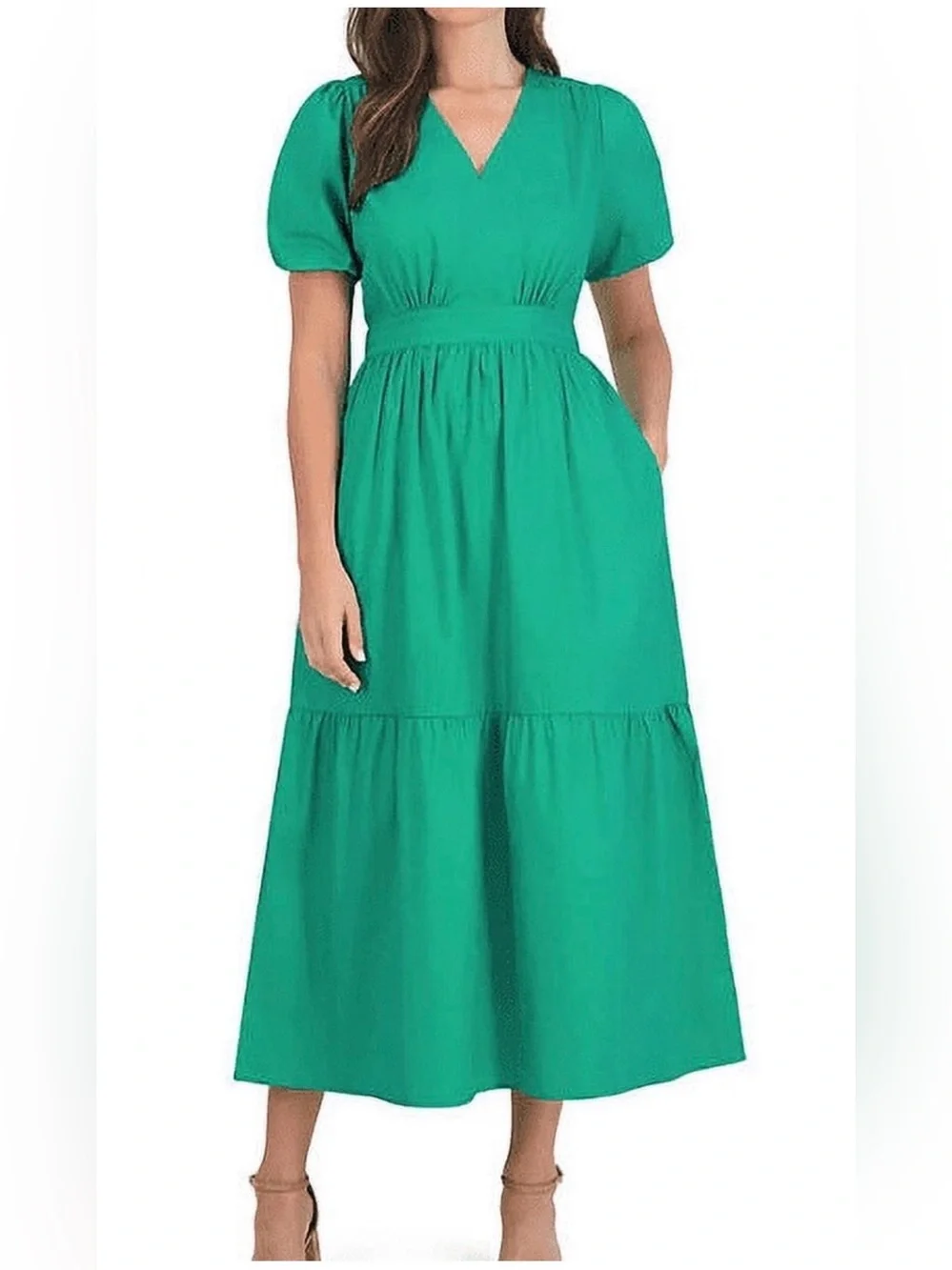 green dress french connection | Dresses | French Connection Cotton Puff Sleeve Tiered Midi Size M Elegant Weill Paris BTK COLLECTION  Women's Dress